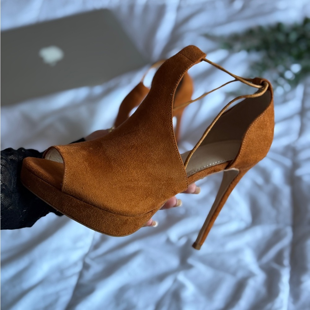 Suede Open-Toe Platform High Heel Sandals - Brown